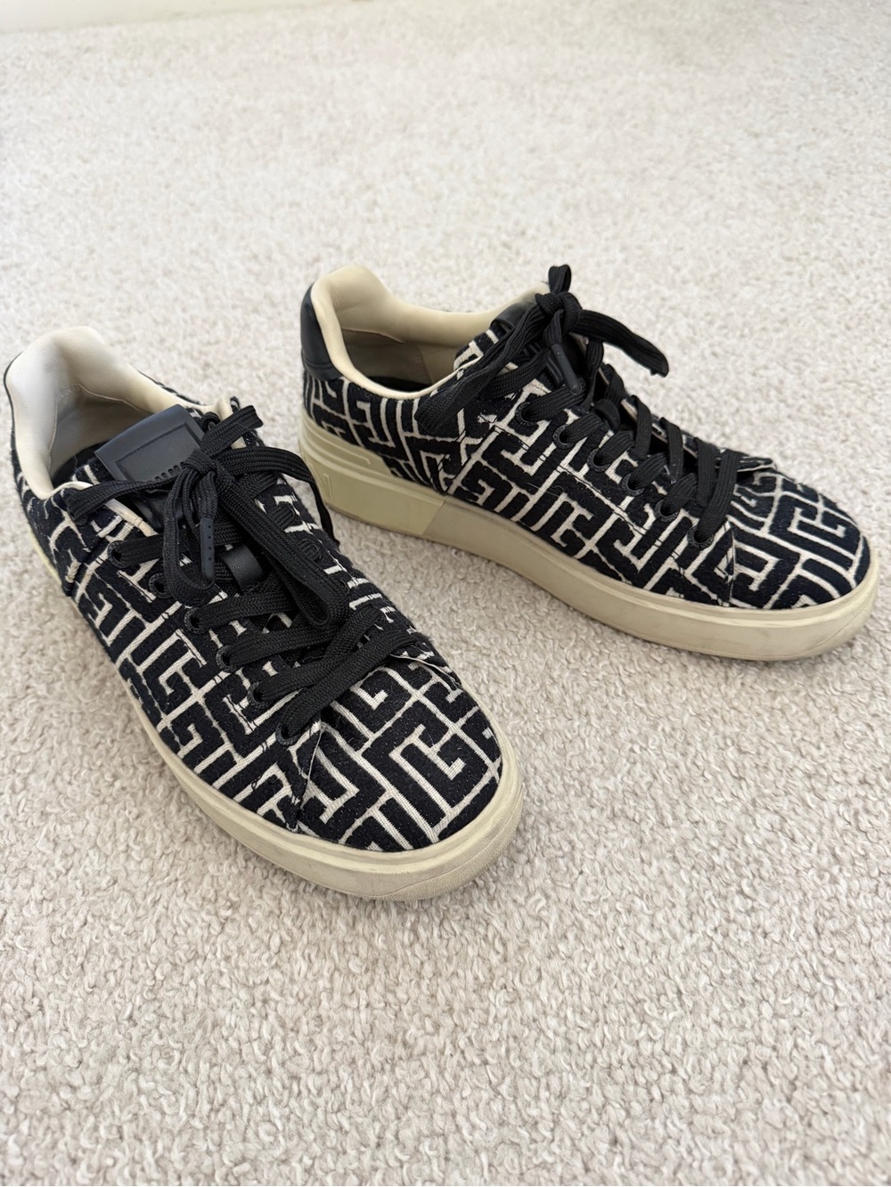 Balmain Logo Black & Cream Monogram B-Court Sneakers